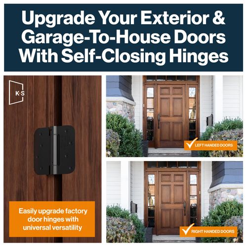 KS Hardware Mortise Spring Hinge | Automatic Self Closing Door Hinges with Complete Installation Hardware | 4" X 4" with 5/8" Radius Corners | 2 Pack, Matte Black Finish