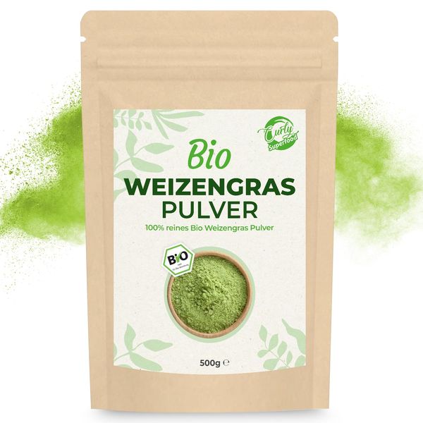 Curly Superfood Weizengraspulver Bio 500g - 100% naturreine Rohkostqualität aus Europa - Feines Weizengras Pulver Bio laborgeprüft & garantiert ohne Zusätze für Smoothies, Säfte & Speisen