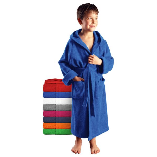 Arus Children's Bathrobe with Hood for Boys and Girls, 100% Cotton Terry Towelling, Long, Oeko-Tex Certified, Large Choice of Colours, royal blue