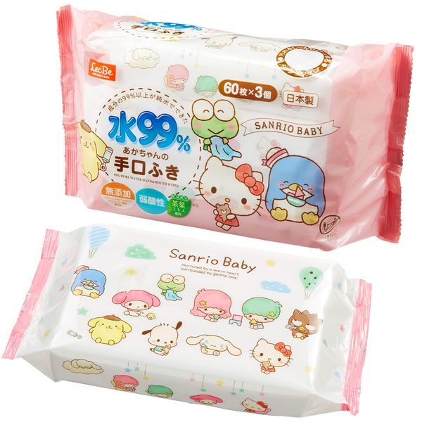 LEC Lec Sanrio 99% Pure Water Hand Wiping 60 Sheets x 3 Additive-Free Made in Japan