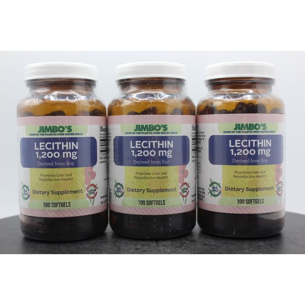 3 Pack! Jimbo's Soy Lecithin 1200 mg Dietary Supplement, 100 Softgels, BB 11/25