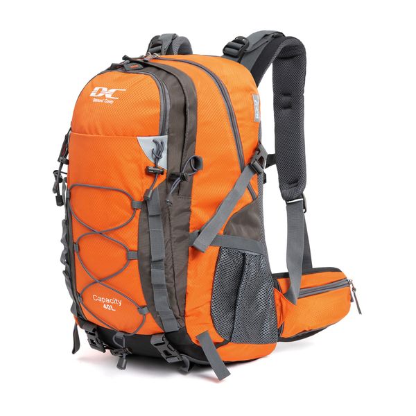 Diamond Candy Waterproof Hiking Backpack for Men and Women, Lightweight Day Pack for Travel Camping, Orange, 40L