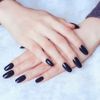 24 Pcs Shiny White Facing Deep Mocha Round Head Medium Length Nail Art Tips, Bridal Solid Color Nail Tips (Black)