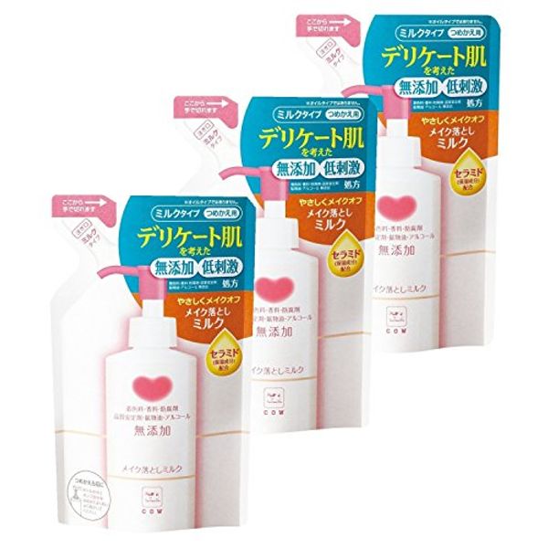 Cow Brand Additive-Free Makeup Remover, Milk Refill, 4.6 fl oz (130 ml) x 3, 4.6 fl oz (130 ml) x 3