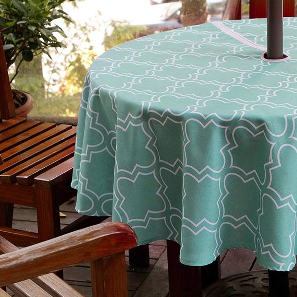 BTSKY 60" Patio Outdoor Umbrella Tablecloth with Zipper and Umbrella Hole, Water and Stain Resistant Round tablecloth (Turquoise)