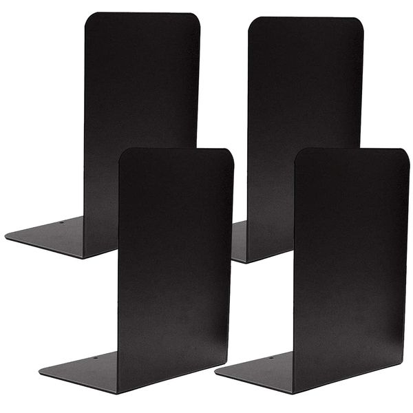 Bookends Black Metal Bookends Set of 2 (Pack of 4) GOH DODD Anti-Slip Book Stand Desktop Storage Divider Desk Organizer Stationery Organizer Newspaper Documents Files Magazine CD Stand Office Supplies