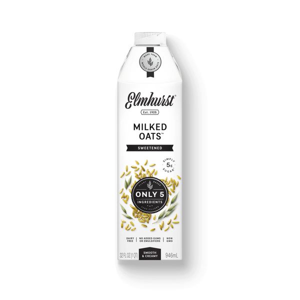 Elmhurst 1925 Milked Oats Sweetened Oat Milk, Dairy Free, Vegan, 32 Ounce (Pack of 6)