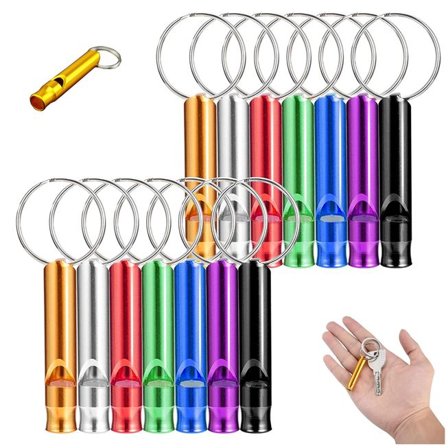 Hezhou 14 Stück Aluminiumpfeifen Sport Pfeife Whistle Trillerpfeife mit Schlüsselringe Trillerpfeife Sportpfeife mit Schlüsselring für Schule Outdoor Camping Angeln Wandern Jagen Lebensrettend