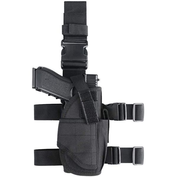 Gexgune Taktisch Beinholster für Pistolen Taktische Oberschenkel Rig Gun Holster mit Magazinbeutel Einstellbare Rechtshänder (Schwarz)