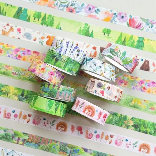 YUBBAEX 10 Rolls Four Seasons Masking Tape Set Plant & Flower Washi Tape for Arts DIY Crafts, Bullet Journal Supplies, Planners, Scrapbooking, Cards, Gift Wrapping (Spring Growth)