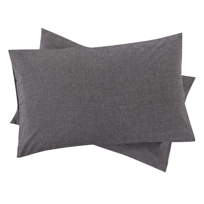 Set of 2 Pillowcases, 100% Organic Cotton, Washed Cotton, 19.7 x 27.6 inches (50 x 70 cm), Pillow Case, Dust Mite, Antibacterial, Odor Resistant, Charcoal Gray