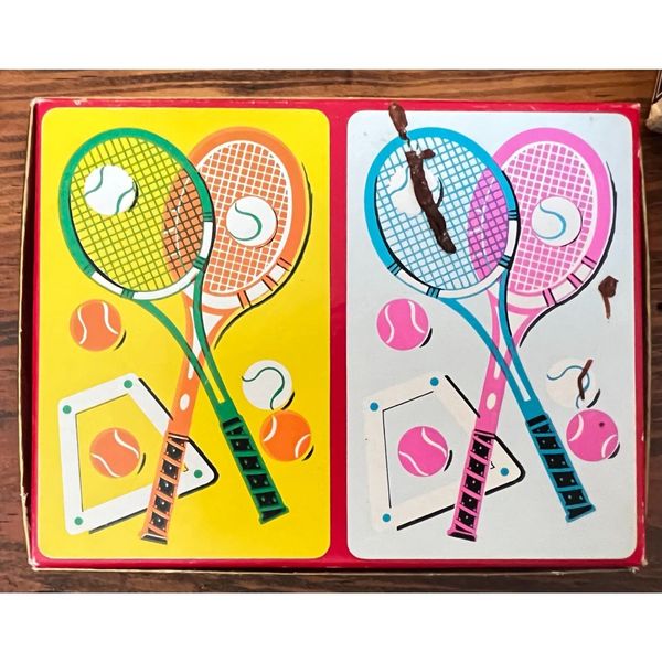 Vintage 70s Hamilton Neon Tennis Rackets Two-Deck Playing Cards; Plastic Coated