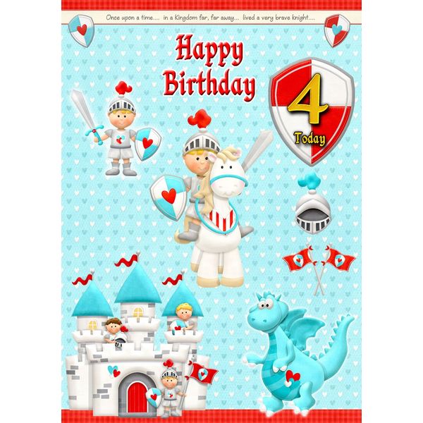 Kids Brave Knight 4th Birthday Card