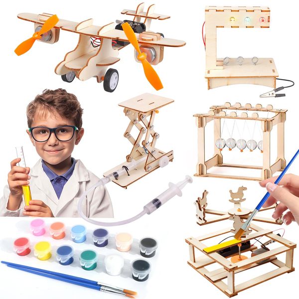 QAMEGX Science Kits for Kids Ages 8-12, STEM Science Toys for Ages 5-7, Wood Building Arts and Crafts for Boys 8-12, 3D Puzzles, Science Activities Experiment Engineering Toys Gifts for Boys Girls