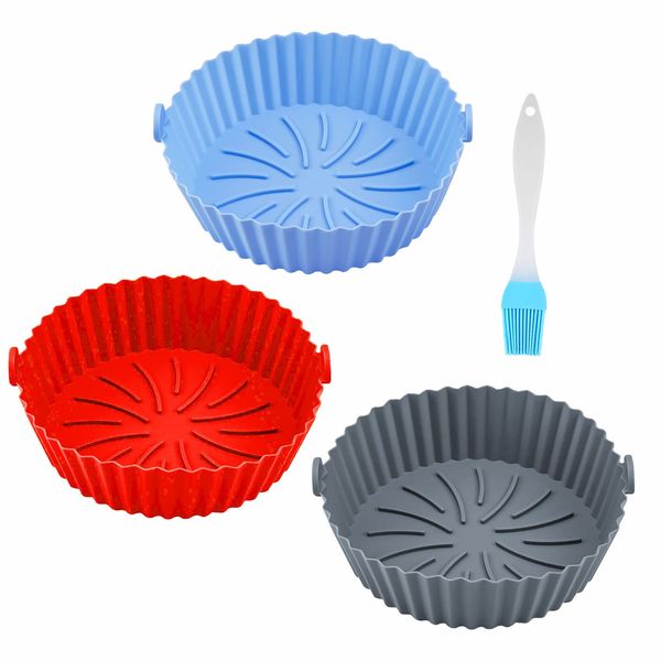 3pcs Silikonform für Heißluftfritteuse，Air Fryer Silikon Pot Liners Wiederverwendbar anstelle Airfryer Backpapier Pergamentpapier， für Air Fryer Ofen Mikrowelle