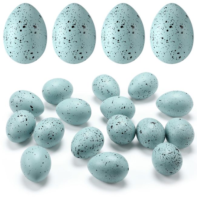 SiliFine Easter Speckled Eggs 2.4 in Plastic Speckled Eggs Bowl and Vase Filler Faux Chicken Eggs for DIY Spring Displays and Easter Decorations Vase Decorating(Blue, 16 Pcs)