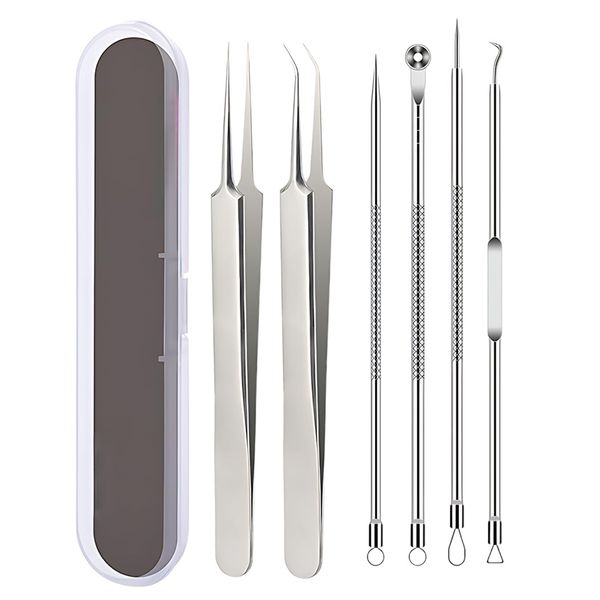 ZAMXHUG mitesserentferner - 6 pcs Pickel Ausdrücken Werkzeug Mitesserentferner Komedonenquetscher Pickelentferner Blackhead Remover Mitesser Entferner Set mit Box,für Gesichtsfehler Frauen & Männer