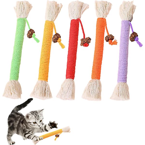 5 PCS Cat Chew Toy, 5.9In Cat Teething Toys, Catnip Toys for Cats, Teeth Cleanin