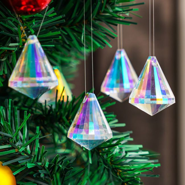 12pcs 38mm Crystal Faceted Prism Suncatcher Window Hanging AB Colored Crystals Diamond Prisms Christmas Ornament