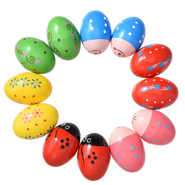 Easter Basket Stuffers, 12 Pcs Wooden Easter Eggs for Kids Babies, Egg Shakers Musical Percussion Instruments for Valentines Easter