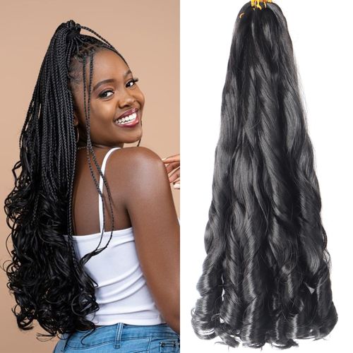 French Curly Braiding Hair 22 Inch 8Pack/lot Loose Wavy Spiral Curl Braids Crochet Hair Deep Wave Synthetic Extensions Pre Stretched Bouncy Braiding Hair (1B#)
