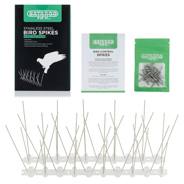 Satargo Bird Spikes Stainless Steel Pigeon Spikes Bird Deterrent for Roofs and Windows, Fence Spikes for Anti Crows, Seagulls and Small Birds Repellent 4m