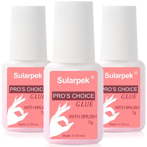 Sularpek 3 PCS Nail Glue, 7ML Nail Glue Extra Strong, Brush on Nail Glue, Strong Nail Glue, False Nail Glue, Extra Strong Nail Glue, Gel Nail Glue, for Applying Artificial Nail Tips Manicure