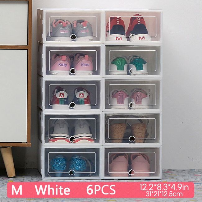6pcs/set Stackable Plastic Shoes Box Thickened Transparent