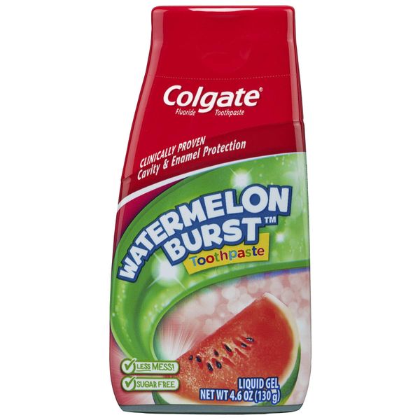 Colgate Kids Fluoride Toothpaste, Kids Watermelon Toothpaste Gel with Fluoride, Watermelon Burst Flavor, 4.6 Oz Tube