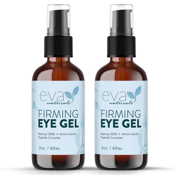 Eva Naturals Anti-Aging Eye Gel - Luxurious Hydrating Eye Cream For Dark Circles and Puffiness, Bags, Crows Feet, Wrinkles - W/Hyaluronic Acid & Skin-Firming Peptides Eye Repair Gel (2 Fl Oz, 2 Pack)