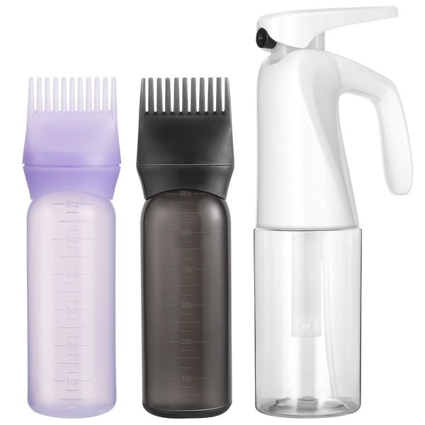 Pimoys Root Comb Applicator Bottle and Continuous Hair Spray Bottle, Hair Oil Applicator Hair Water Mister Oiling Applicator for Dye Hairstyling