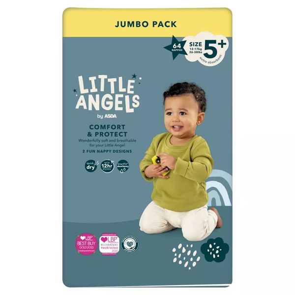 ASDA Little Angels Size 5+ Nappies Jumbo 64 Pack