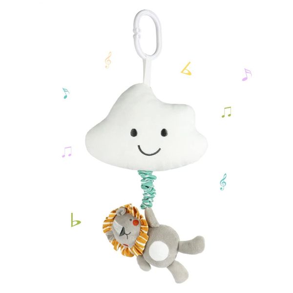 Blublu Park Baby Hanging Musical Toy with Music Box, Baby Lullaby Pull Musical Sensory Toys for Babies Boys and Girls, Clip On Baby Pram Pushchair Cribs Strollers Car Seats Toys, Cloud