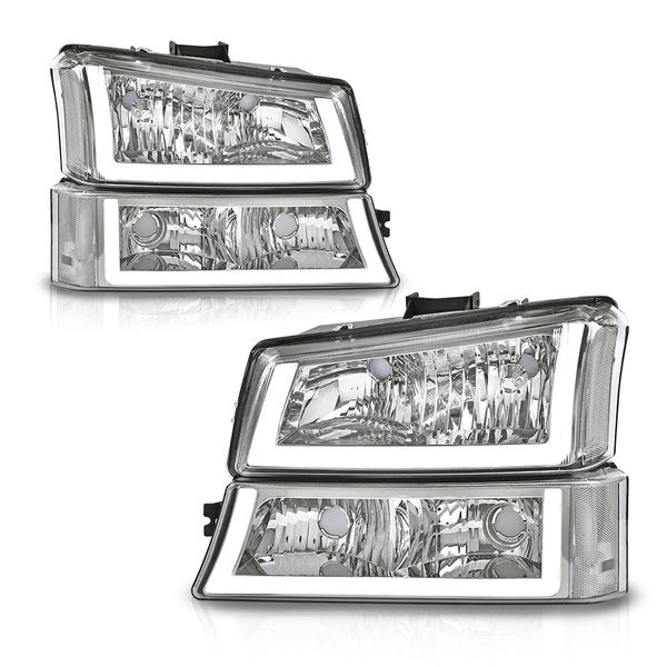 Clear/Chrome Headlights W/ LED DRL Fit For 2003-2006 Chevy Silverado/Aval