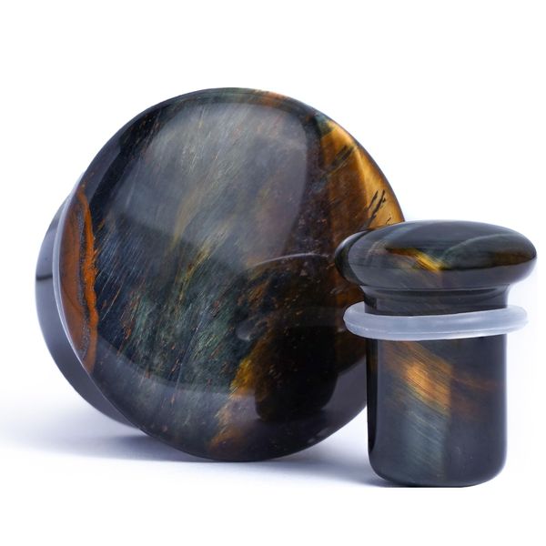 Custom Plugs Blue Tiger Eye Single Flare Stone Plug/Gauge (5mm)