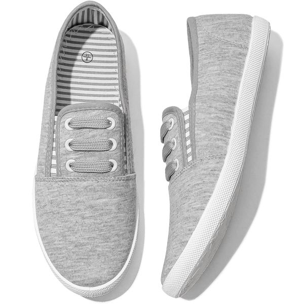 Women's Canvas Slip on Sneakers Casual Slip on Walking Shoes Womens Tennis Shoes Flat Dress Shoes Non Slip Work Shoes(Grey.us8)