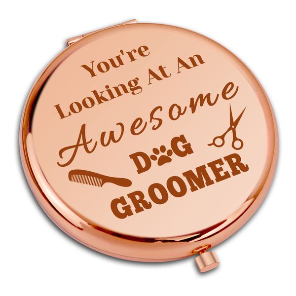 Funny Dog Groomer Gift Appreciation Gifts Compact Makeup Mirror for Dog Salon Dog Groomer Gifts Pet Grooming Gift Thank You Gift Folding Makeup Mirror for Dog Hairdresser Christmas Birthday Gifts
