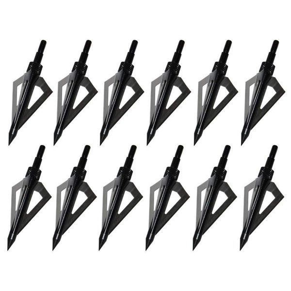 Sinbadteck Hunting Broadheads, 12PCS 3 Blades Bowhunting Broadheads 100 Grain Archery Arrow Broadhead Compatible with Traditional Bows and Compound Bows (Black)