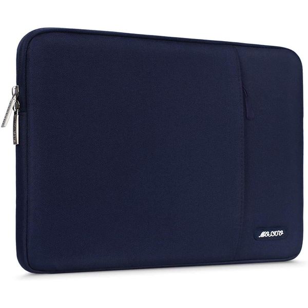 MOSISO Laptop Sleeve Bag Compatible with MacBook Air/Pro, 13-13.3 inch Notebook, Compatible with MacBook Pro 14 inch M3 M2 M1 Chip Pro Max 2024-2021, Polyester Vertical Case with Pocket, Navy Blue