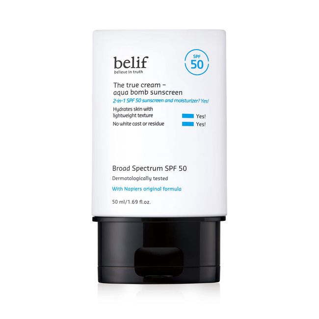 Belif Aqua Bomb Sunscreen Broad Spectrum SPF 50 | Lightweight 2-in-1 Moisturizing Sunscreen | Clean Finish | 1.69 fl. Oz, White