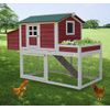 Mahogany Farmhouse Style Chicken Hutch w/ Spacious Run Area & Egg Case Red