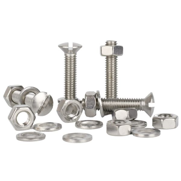 BoltBase M4x50 Stainless Steel Slotted Raised Countersunk Machine Screws Nuts & Washers (20 Each)