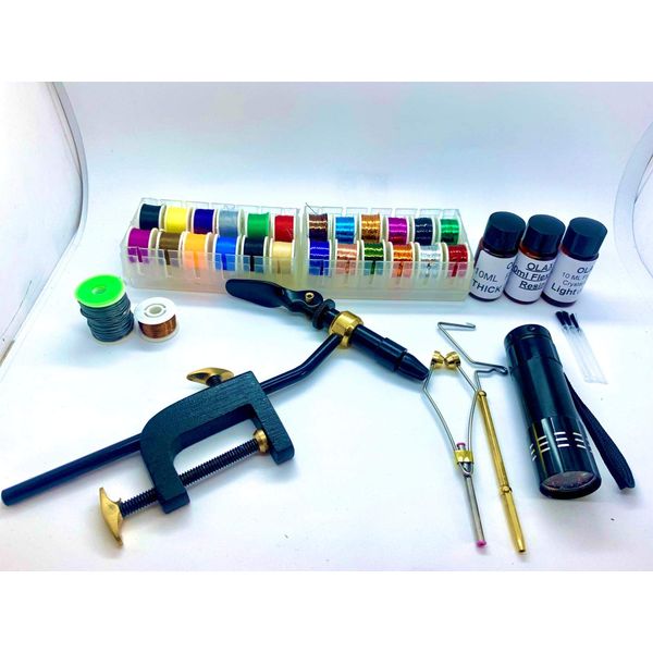 Fly Tying Vise Kit, with Thread, Vise, UV Glue, Wire, UV Torch flytying