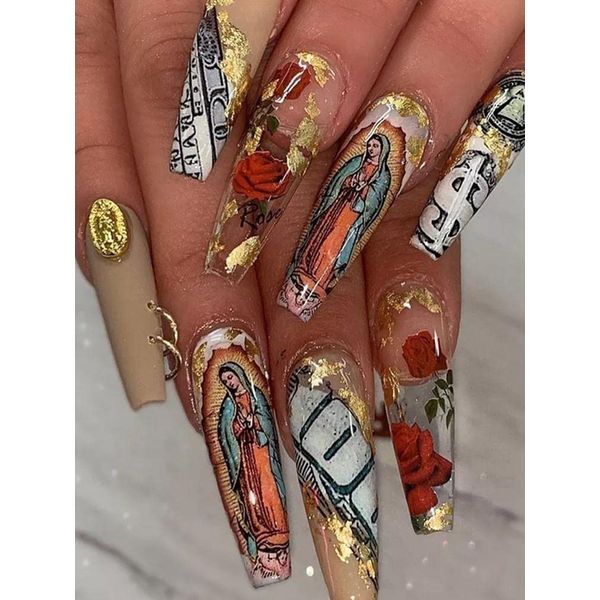 Virgen de Guadalupe Virgin Miary Our Lady of Guadalupe Virgencita Nail Art Decals San Judas Jude The Apostle Saint Nail Decals for Acrylic Nails or Press on Nails Immaculate Heart Nail Art kit (4)