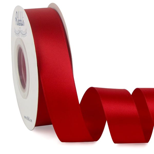 Ribbli Double Faced Red Satin Ribbon,1” x Continuous 25 Yards,Fabric Ribbon Use for Bows Bouquet,Christmas Gift Wrapping,Floral Arrangement