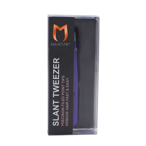 Slant Tweezers - Majestik+ Professional Stainless Steel Slant Tip Tweezer - The Best Precision Eyebrow Tweezers for Your Daily Beauty Routine! in Purple