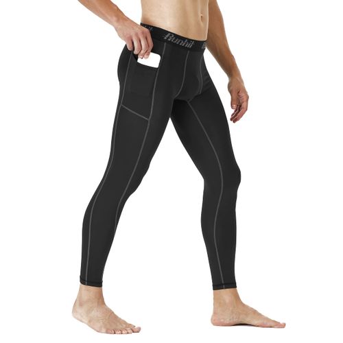 Runhit Pack of 2 Compression Trousers, Men's Long Tights, Leggings, Sports Trousers, Running Trousers, Breathable Functional Underpants, Training Trousers, Base Layer, Pack of 2 bags: black and grey