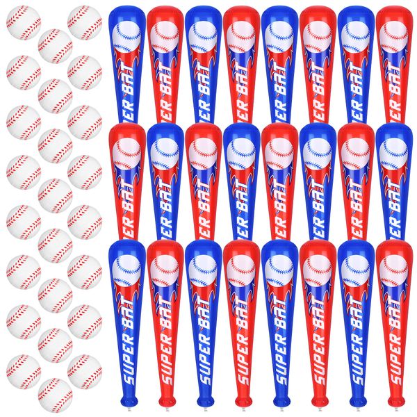 durony 24 Sets Inflatable Baseball Bats and Mini Foam Baseball Sports Stress Ball Sports Party Favors for Baseball Party Supplies Sports Theme Toy