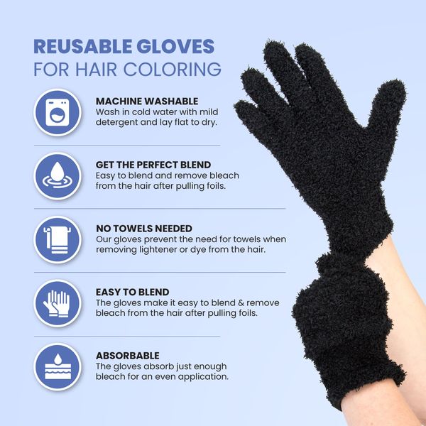 Salon Supply Co Microfiber Gloves - Black - Set of 2 - Reusable Gloves for Hair Coloring - Hair Dye Gloves - Color Melting Gloves - Bleach Blender Gloves