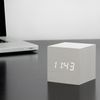Gingko Cube LED Click Clock Alarm Clock With Sound Activation (Time, Date & Temperature), White/White LED